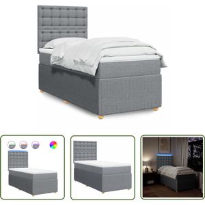 vidaXL Matras - Boxspring - Boxspring met matras stof lichtgrijs 90x200 cm - Led Verlichting - Elektrisch Verstelbaar - Pocketvering