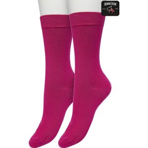 Bonnie Doon Basic Sokken Dames Roze/Paars maat 36/42 - 2 paar - Basis Katoenen Sok - Gladde Naden - Brede Boord - Uitstekend Draagcomfort - Perfecte Pasvorm - 2-pack - Multipack - Effen - Fel Roze - Roze/Paars - Rose Violet - OL834222.339