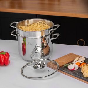 KARACA -MUTFAKSEVER- STALEN SPAGHETTI PAN-PASTAPAN - PASTAKOKER-SPAGHETTIPAN -20 CM -5LITER-GESCHIKT VOOR ALLE WARMTEBRONNEN