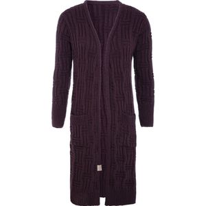 Knit Factory Bobby Lang Gebreid Vest - Cardigan voor de herfst en winter - Paars damesvest - Lang vest tot over de knie - Grof gebreid vest uit 30% wol en 70% acryl - Aubergine - 36/38 - Met steekzakken