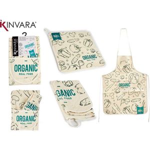 Kinvara®s-sOrganisch badstof keukenschort sets-sgroen-wit