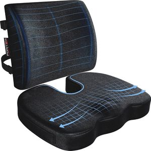 Zitkussen orthopedisch voor bureaustoel, lendenkussen voor stoel, zitkussen auto, rugkussen bureaustoel - rugkussen van traagschuim, wasbare hoes