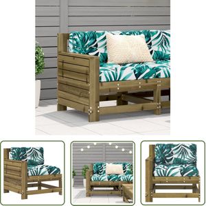 The Living Store Tuinbank met armleuning en kussens geïmpregneerd grenenhout - Tuinbank - Bankje - Buitenbank - Lounge Set - Teak