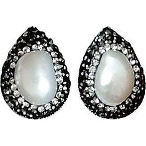 Zoetwater parel oorbellen Bright Pearl Small Teardrop - oorstekers - echte parels - wit - zwart - stras steentjes - druppel - sieraden doosje - cadeau voor haar - kerst cadeau - Moederdag cadeau