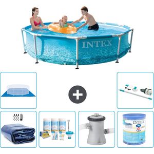 Intex Rond Frame Zwembad - 305 x 76 cm - Waterprint - Inclusief Solarzeil - Onderhoudspakket - Zwembadfilterpomp - Filter - Grondzeil - Stofzuiger