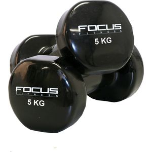 Vinyl Dumbbell Focus Fitness - 2 x 5 kg - Zwart