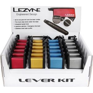 Lezyne Lever Kit Bandenplak set - All-in-one plaksetje en bandenlichter combinatie - Aluminium behuizing - Rood/Goud/Blauw/Grijs - 24 Stuks
