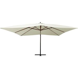 vidaXL Zweefparasol - 400x300 cm - Houten Paal - Zandwit Zweefparasol - Parasol - Tuinset - Buitendecoratie - Terrasdecoratie
