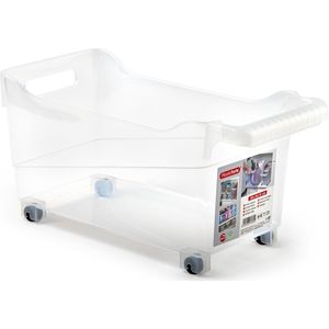 Plasticforte opberg Trolley Container - transparant - op wieltjes - L38 x B18 x H18 cm - kunststof - opslag box/bak - 12 liter