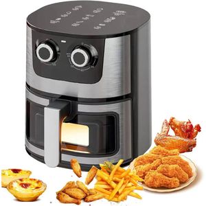 Digitale Airfryer - PFAS vrij - Groot 7 Liter - Heteluchtfriteuse - Zwart - Digital screen - Inclusief in hoogte verstelbaar Grillrack - met Touch Control - non-Basket & Zichtbare vensters - Familieformaat