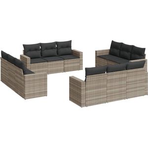 vidaXL - 12-delige - Loungeset - met - kussens - poly - rattan - lichtgrijs