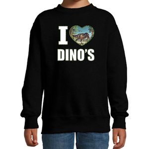 I love dino's sweater met dieren foto van een dino zwart voor kinderen - cadeau trui T-Rex dinosaurus liefhebber - kinderkleding / kleding 98/104