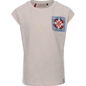 Looxs Revolution T-shirt With Crochet Patch Tops & T-shirts Meisjes - Shirt - Ecru - Maat 110