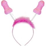 Set van 2x roze diadeem met piemels - Vrijgezellenfeest - Tiara met zwaaiende penissen - Bachelor/Bachelorette party - Fun vrijgezellen feest artikel