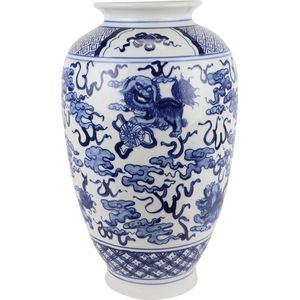 Fine Asianliving Chinese Vaas Blauw Wit Porselein D23xH37cm
