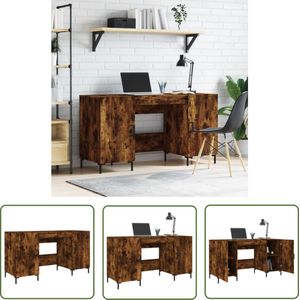The Living Store Bureau 140x50x75 cm bewerkt hout gerookt eikenkleurig - Bureau - Houten Bureau - Kantoorbureau - Studietafel - Compact Bureau