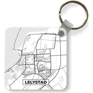 Sleutelhanger - Uitdeelcadeautjes - Kaart - Lelystad - Zwart - Wit  - Plastic