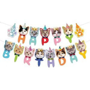 Banner Happy Birthday Cats XL - kat - poes - slinger - banner - verjaardag