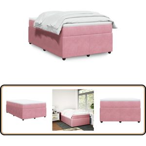 vidaXL Boxspring met matras fluweel roze 120x200 cm