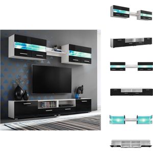 vidaXL Tv-wandmeubel - Tv-wandmeubels - Tv-wandmeubelen - Tv-wandmeubilair - Tv-wandmeubelset met LED-verlichting hoogglans zwart 5-delig