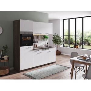 Goedkope keuken 205  cm - complete keuken met apparatuur Oliver  - Donker eiken/Wit  - elektrische kookplaat - vaatwasser  - oven  - spoelbak