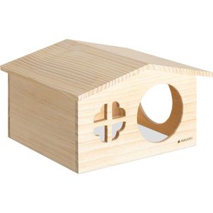 Navaris houten huisje voor konijnen - Knaaghuis voor dwergkonijnen, cavia's en knaagdieren - 38 x 32 x 20 cm - Gemaakt van natuurlijk hout
