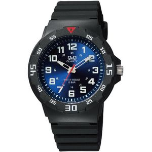 Q&Q VR18J005Y - Horloge - Sport - Analoog - Heren - Mannen - Plastic band - Rond - Cijfers - Kunststof - Zwart - DonkerBlauw - 10 ATM