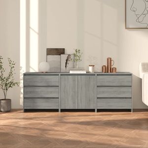 The Living Store Opbergkasten - Grijs Sonoma Eiken - 70 x 40 x 75 cm - Met Deuren en Lades