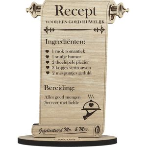 Recept huwelijk - houten wenskaart - kaart van hout - gefeliciteerd - huwelijkscadeau - Mr & Mrs - 12.5 x 17.5 cm