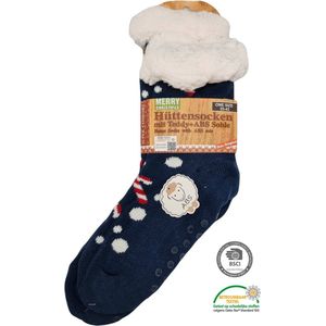 Antonio Huissokken - Huissokken Kerst Zuurstokjes - Marineblauw - Dames - Antislip ABS - One Size (35-42) - Hüttensocken - Warme Sokken - Warme Huissok - Kerstcadeau voor vrouwen