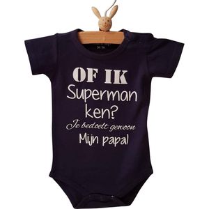romper baby met tekst superman papa kort blauw maat 56 eerste vaderdag