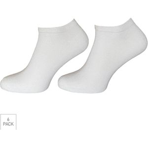 Bamboe Sneaker Sokken Met Badstof Voetbed 6-Pack - Wit - Maat 36-40 - Comfy Lage Bamboe Sokken Voor Frisse Droge Voeten - Dames / Heren