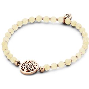 CO88 Collection 8CB 90222 Rekarmband met Natuurstenen en Staal Elementen - Levensboom Bedel 12 mm - One-size - Wit