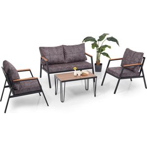 Tuinmeubelset - Loungeset - Tuinset 4 persoons - Outdoor - Incl. Kussens en tafel - Antraciet - Metaal - Classic