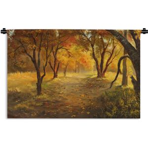 Wandkleed Bossen en bomen illustratie - Een illustratie van een bos in de herfst Wandkleed katoen 180x120 cm - Wandtapijt met foto XXL / Groot formaat!