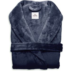 Luxe unisex fleece badjas navy blauw - M - heerlijk zacht en comfortabel - lang model - met steekzakken, kraag en riem - hoogwaardige kwaliteit