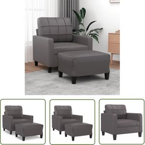 The Living Store Fauteuil met voetenbank 60 cm kunstleer grijs - Fauteuil Grijze - Fauteuils Grijs - Lounge Stoel Grijs - Relaxfauteuil Grijs - Salontafel Grijs