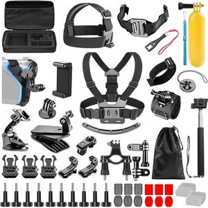 49-in-1 Accessoireset voor Actiecamera's – Compatibel met GoPro Hero 12/11/10/9 en Andere Sportcamera's – Inclusief 360° Kogelkoppen en 1/4 Inch Schroef