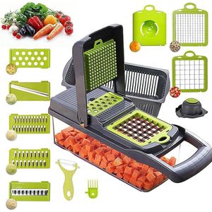 Plantaardige Chopper Mandoline Slicer - 12 in 1 Professionele Groentesnijder Fruit Groente Dobbelmachine - Voedselsnijmachine Veg Chopper Handmatige Ui Slicer Dicer Cutter