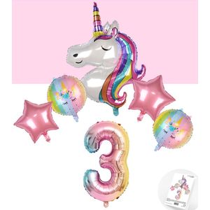 * Snoes * Unicorn * Eenhoorn Rainbow XL * Derde verjaardag * Hoera 3 Jaar * Birthday * Ballon Cijfer 3