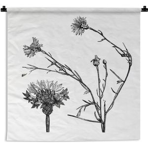 Wandkleed Korenbloem illustratie - Een zwart-wit illustratie van een korenbloem Wandkleed katoen 90x120 cm - Wandtapijt met foto