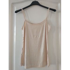 Dames basic tank top Lois met spaghettibandjes beige dunne bandjes S/M