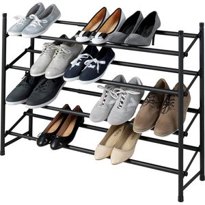 Wenko Zwart uitschuifbaar schoenenrek 4 niveaus - 50602100 - Stapelbaar