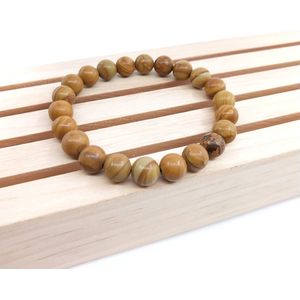 Bixorp Gems Hout Jaspis Edelsteen Armband - Gepolijste Natuursteen Kralenarmband - 20cm