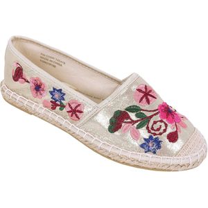 Gouden espadrilles met geborduurde bloemen