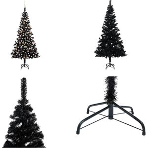 vidaXL Kunstkerstboom met LED's en kerstballen 240 cm PVC zwart - Kunstkerstboom - Kunstkerstbomen - Kerstboom - Kerstdecoratie