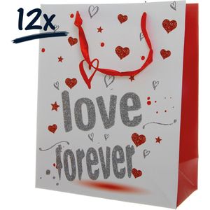 12x Stevige draagtassen LOVE Valentijn kerst liefde (32x26x12)cm zak cadeautasje gift bag  verpakking