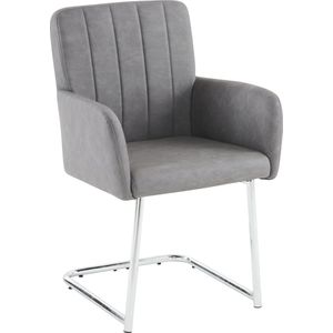 Merax Set van 6 Kunstlederen Eetkamerstoelen met Verticale Strepen en Z-vormige Metalen Poten – Grijs