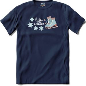 Hello Winter Blue | Schaatsen - Winter - Ice Skating - T-Shirt - Unisex - Navy Blue - Maat XL