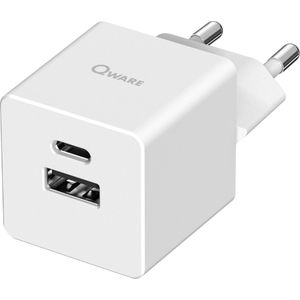 Qware - Mini Dual Charger - Iphone Oplader - Power Delivery - 20 Watt - USB-A - USB-C - Adapter - Oplader - Wit